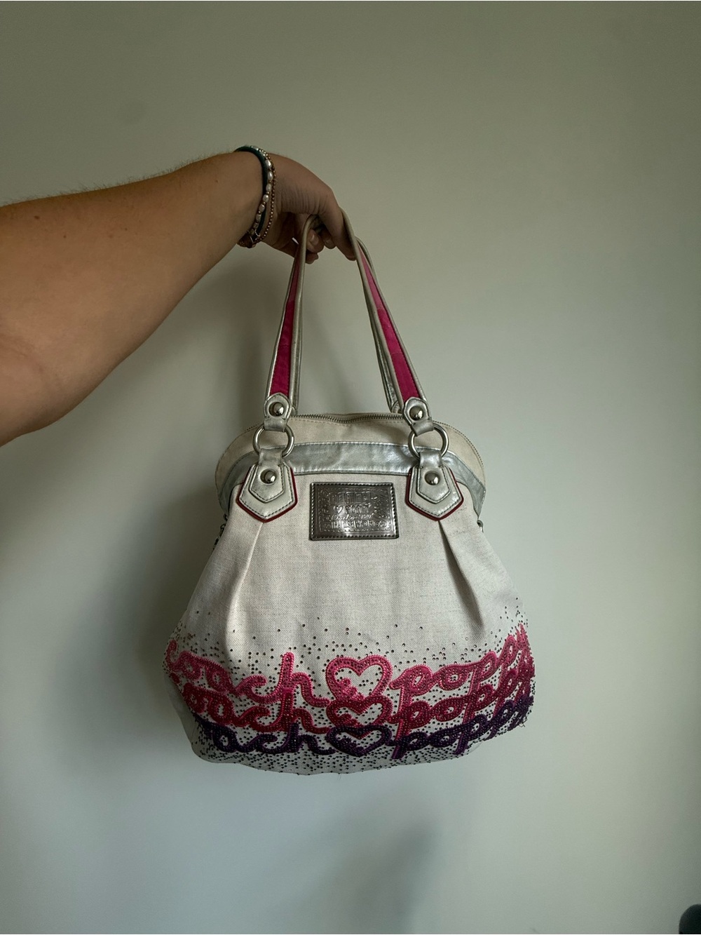 RARE Vintage Y2K Coach Poppy Spot Light Tote With Pink And Purple Rhinestones